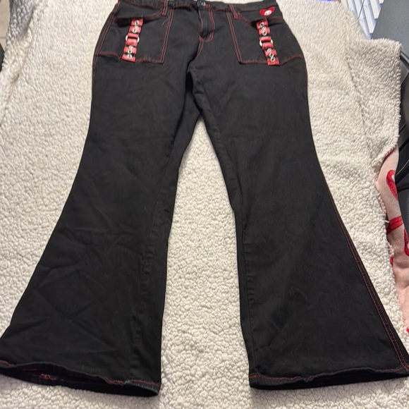 Skelanimals Black Flare Wide Leg Jeans - Picture 1 of 5